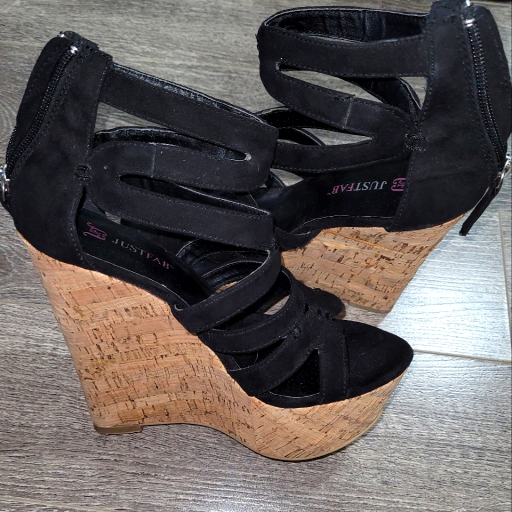 Just fab wedge heels/ sandals black open toed